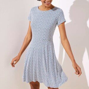 LOFT Geometric Patterned Dress in Blue and White Geo